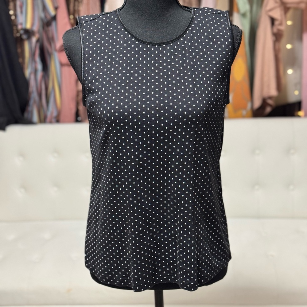 Black White Polka Dot Sleeveless Blouse Tank Top